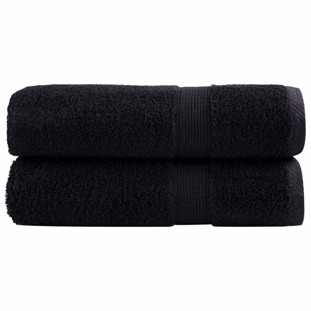 Berkfield Home SOLUND Premium Cotton Terry Bath Towels, 2 Pack, Black, W: 100 cm, L: 150 cm, 600 gsm – 2