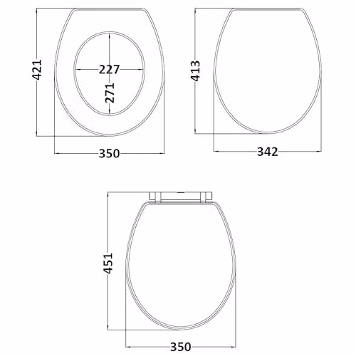 Balterley Oval Wooden Soft Close Toilet Seat with Quick Release, Grey, W: 35.0 cm, D: 45.1 cm, H: 6.0 cm – 2