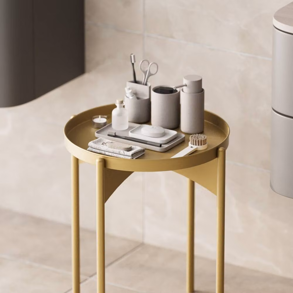 CALICOSY COLE Modern Round Metal End Table in Gold, Height: 57 cm, Width: 44 cm, Depth: 44 cm – 4