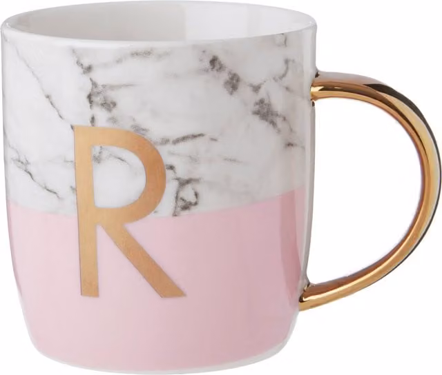 Orsina Pink and Gold Marble Effect Monogram Mug