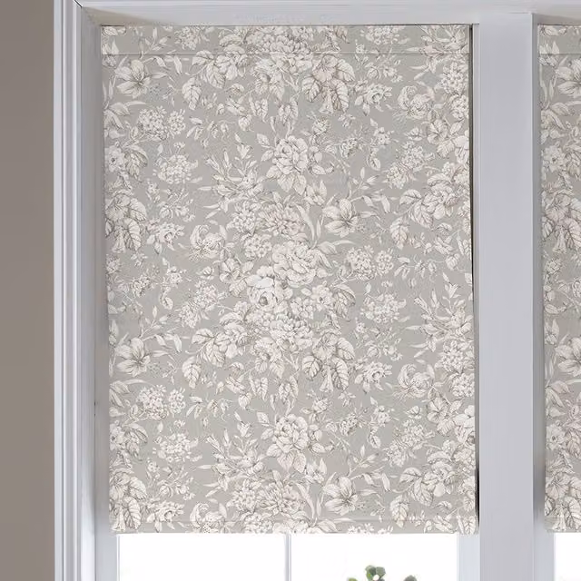 Laura Ashley Heledd Blooms Made to Measure Blackout Roman Blind in Dove Grey Floral Design