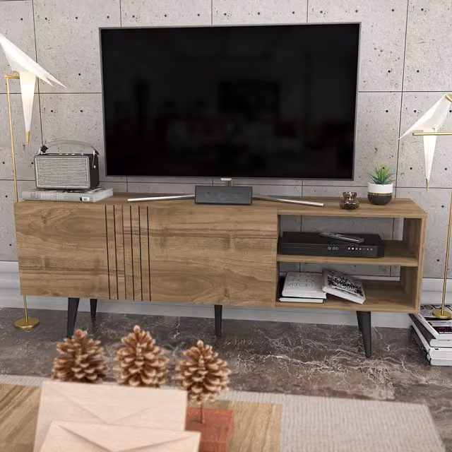Decorotika Ronas Industrial TV Stand in Walnut and Black