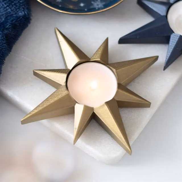 KDMK Star Tealight Candle Holder Modern Geometric Gold and Yellow Resin Tabletop Decor