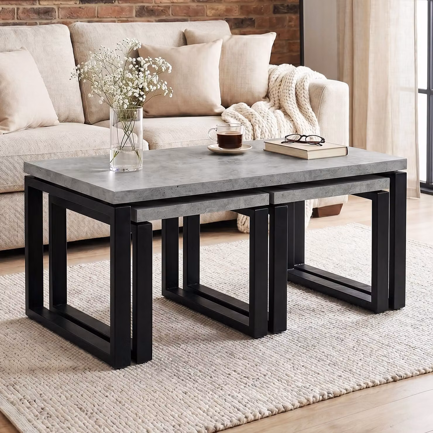 Nestline Industrial Nesting Coffee Table Set of 3 in Black and Grey