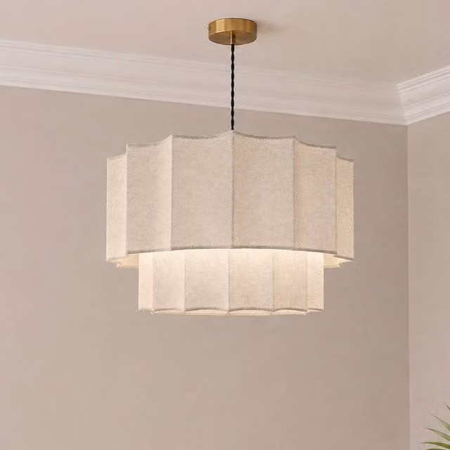 CGC Lighting Catalina Two Tier Inverted Scallop Lampshade in Cream Fine Linen – 1
