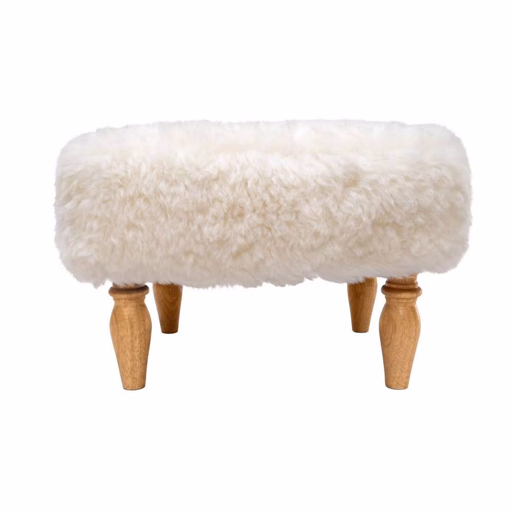 Simply Sheepskin Ivory White Lambskin Shearling Footstool with Wooden Legs, W/D/H: 55 x 45 x 35 cm – 2