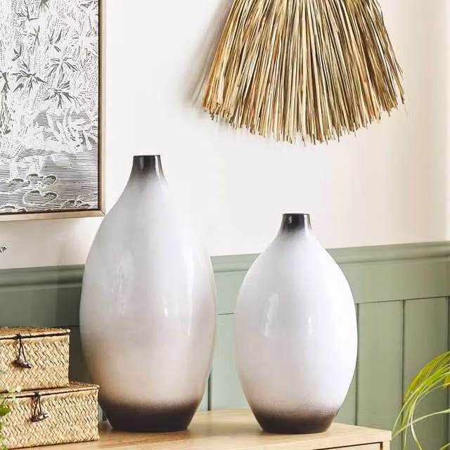 Wyld and Coco Black and White Ceramic Round Tabletop Vase, Height: 46 cm, Width: 21 cm, Depth: 21 cm – 1