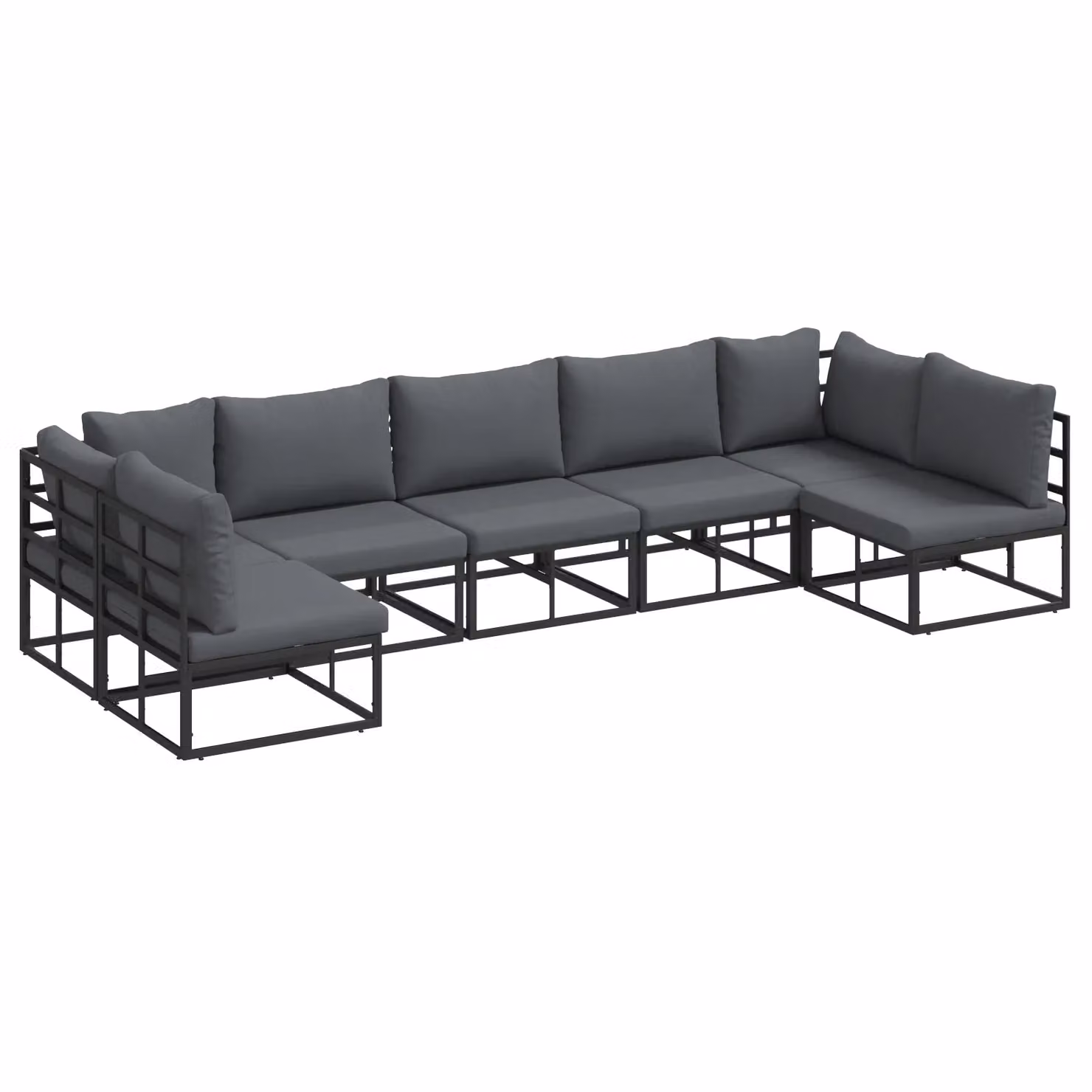 Berkfield Home 7 Piece L-Shape Garden Sofa Set in Black with Powder Coated Aluminium Frame, W: 353 cm, D: 141.5 cm, H: 71 cm – 2