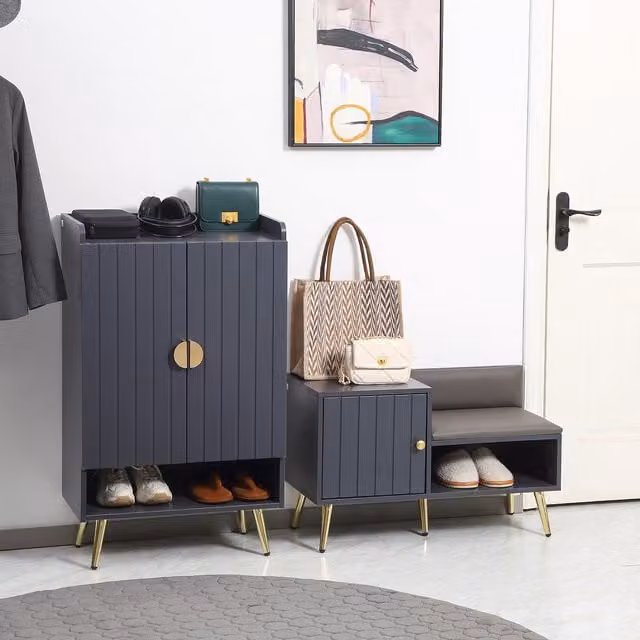 HOMCOM Grey Modern Shoe Bench with Storage and Seating Cushion