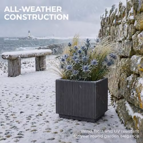 IDEALIST Black Reinforced Stone Outdoor Plant Pot, 25 cm – 5