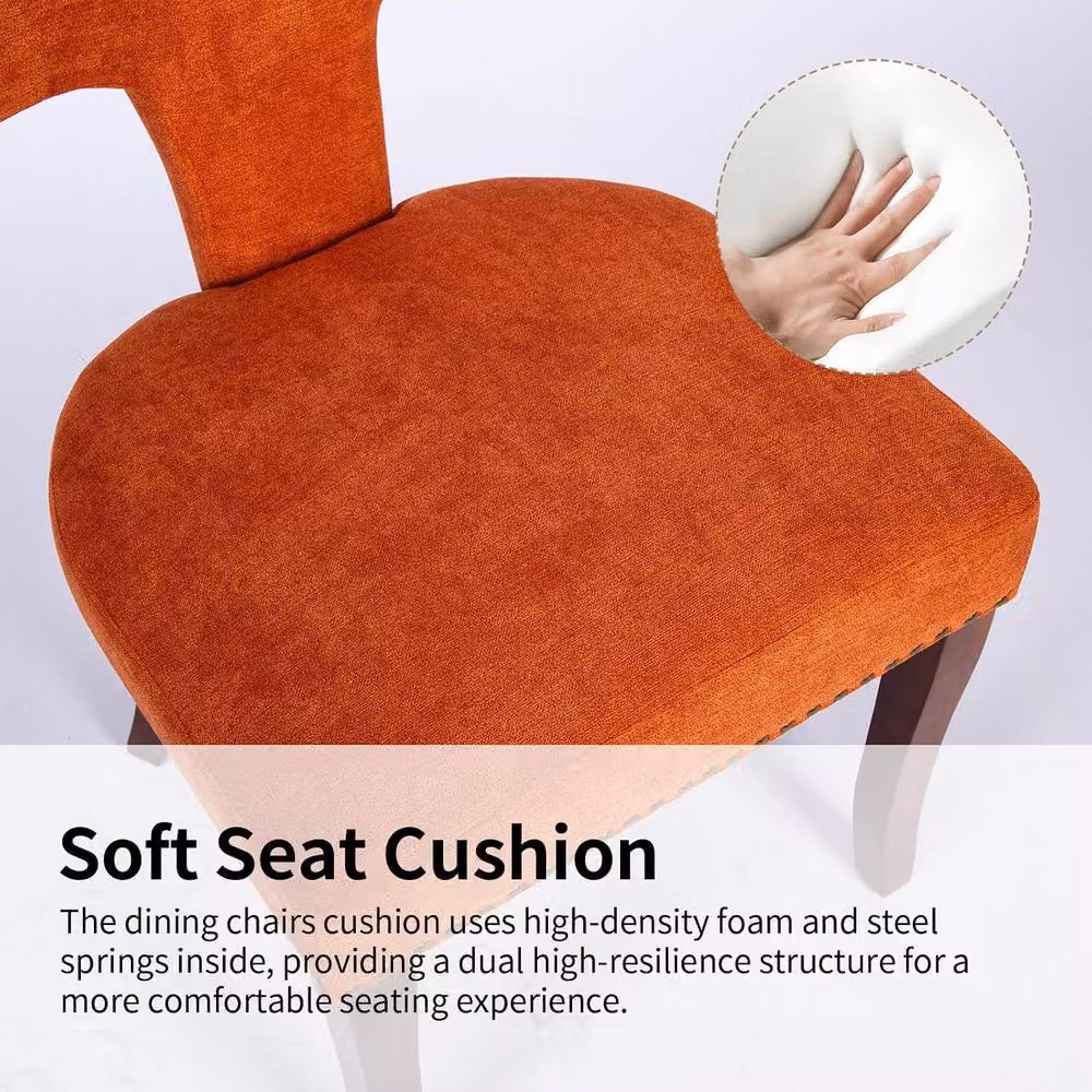 HomeTouch Set of 4 Orange Linen Fabric Upholstered Dining Chairs – 5