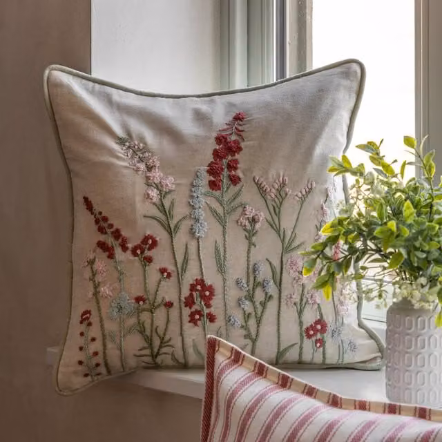 Terrys Floral Velvet Feather Filled Square Cushion, Multicolour, W/D/H: 45 x 45 x 45 cm