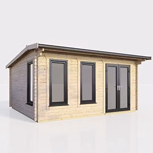 Powersheds Premium Apex Log Cabin in Anthracite with Double Doors, Toughened Glass Windows and EPDM Rubber Roofing (Right Orientation Door) – 1