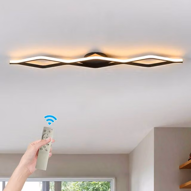 NIVOR Black Dimmable LED Ceiling Light 24W with Remote Control, Modern Aluminium Flush Mount Linear Lamp – 1