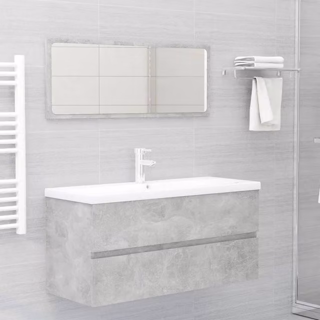 Berkfield Home Sink Cabinet with Built-in Basin in Concrete Grey MDF, W/D/H: 100 x 45 x 38.5 cm