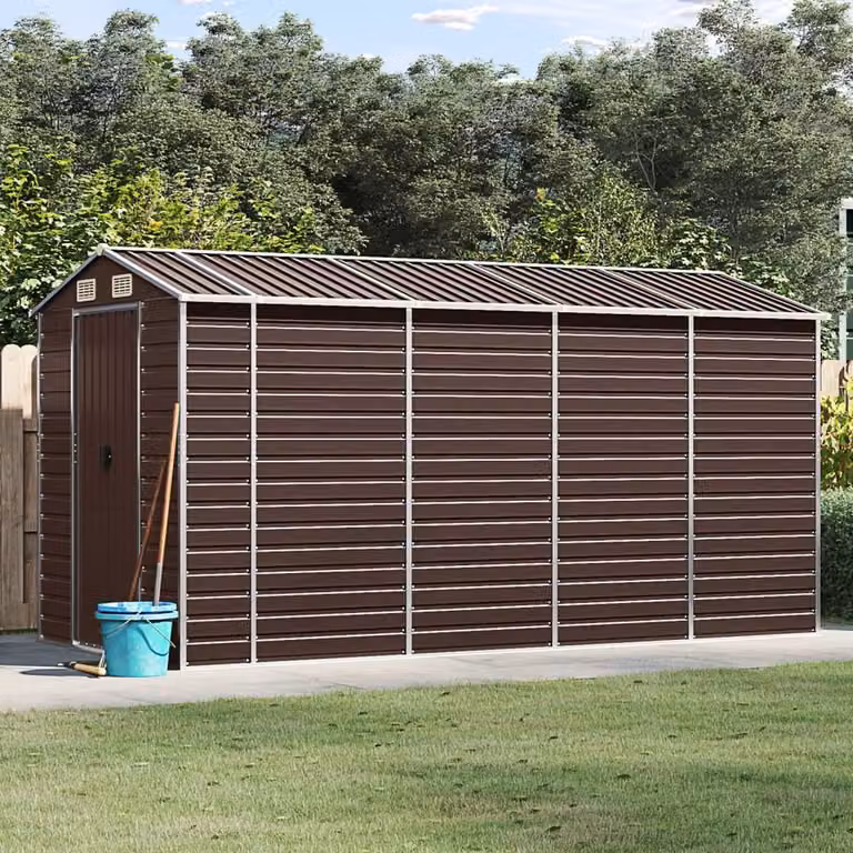 Berkfield Home Brown Galvanised Steel Garden Shed W/D/H: 191 x 385 x 198 cm