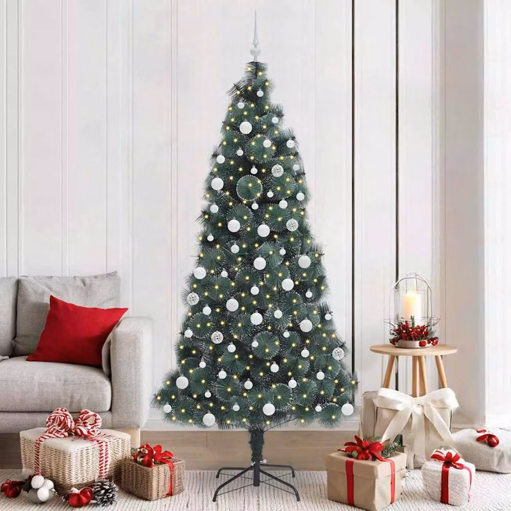 Berkfield Home Elegant Pre-lit Artificial Christmas Tree with Ball Set, Green, Height: 210 cm – 2