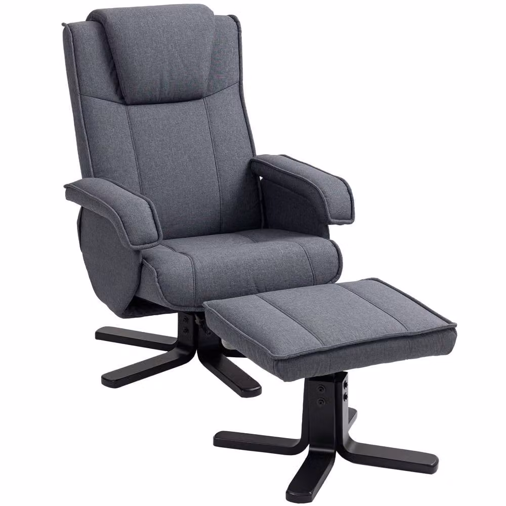 STILVORA Grey Linen Recliner Chair with Ottoman and 360 Degree Swivel Function – 4