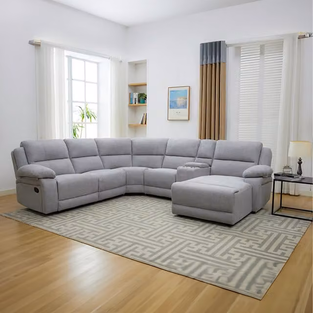 More4Homes Dublin 5 Seater L-Shape Fabric Corner Recliner Sofa with Cup Holders in Grey