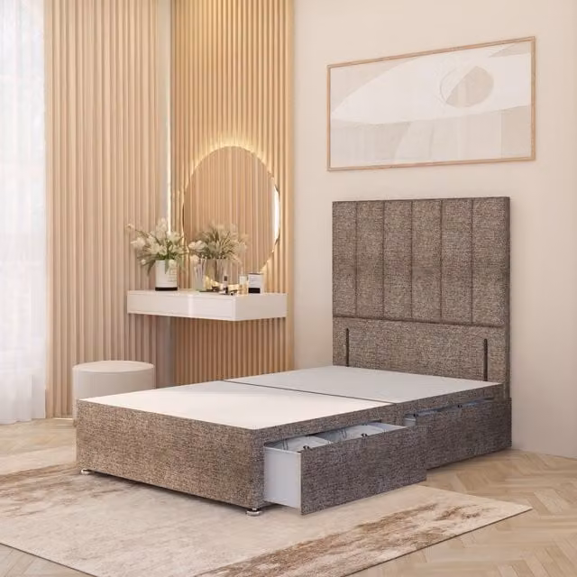 Somnior Beds Ltd Brown Fabric Upholstered Divan Bed Base with Drawers W/D/H: 120 x 200 x 34.5 cm