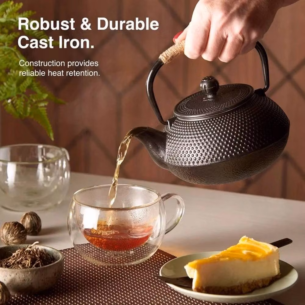 NESTLUNE Black Cast Iron Stovetop Tetsubin Teapot with Infuser, 0.9 l – 5