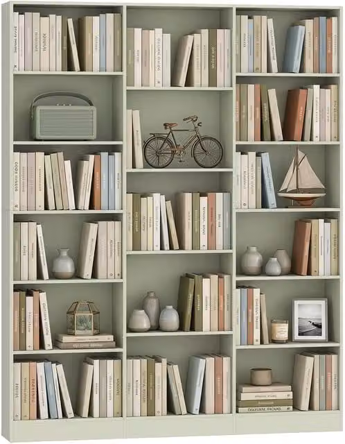 HOMCOM Modern Freestanding Open Storage Bookcase with 17 Adjustable Shelves in Matt Light Green, H: 188.0 cm x W: 149.0 cm – 1