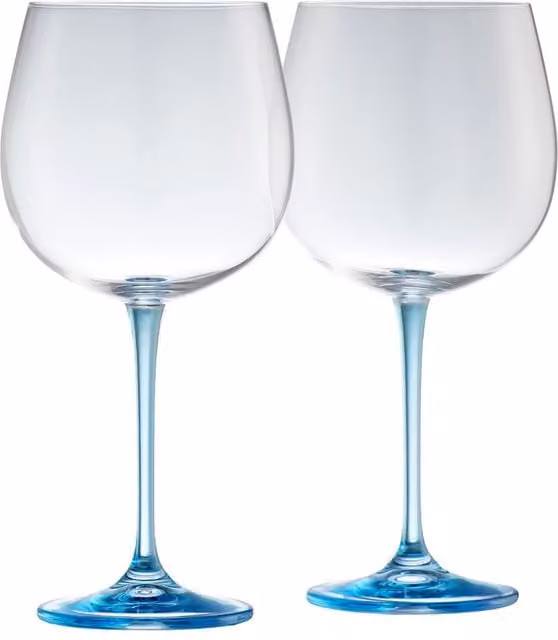 Galway Crystal Pair of Blue and Transparent Gin and Tonic Cocktail Glasses