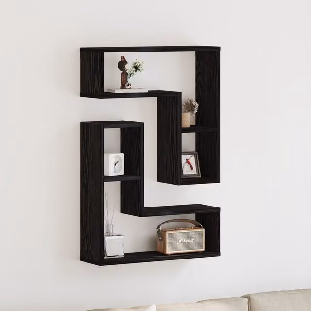 Berkfield Home Wall Shelves 2 Pack, Black Oak, W: 50 cm, D: 15 cm, H: 85 cm
