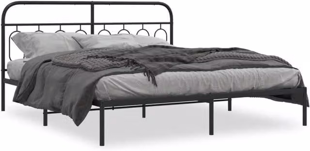 Berkfield Home Metal Bed Frame with Headboard, Black, W: 183 cm, D: 213 cm