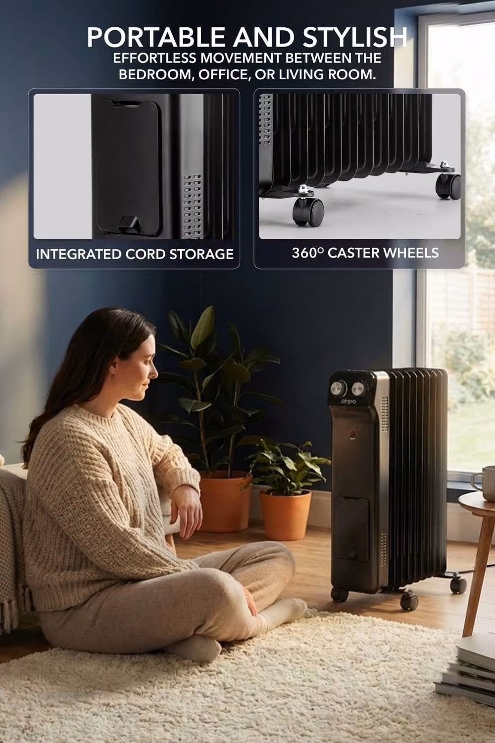 Air Pro 2500W Oil-Filled Electric Radiator in Black with Adjustable Thermostat and Overheat Protection – 4