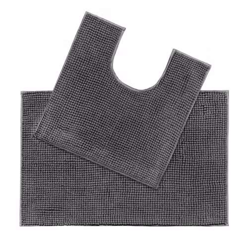 Allure Bath Fashions Chenille Bobble Two Piece Bath and Toilet Mat Set in Charcoal Grey – 1