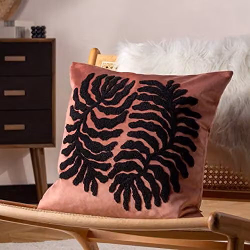 Riva Home Maldive Botanical Velvet Tufted Filled Cushion, Rustic Brown and Pink, W/D/H: 45 x 45 x 45 cm – 5