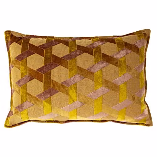 Paoletti Delano Geometric Velvet Cushion in Yellow and Pink, W: 60 cm, H: 40 cm, D: 40 cm