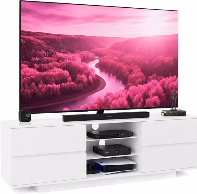 AVITUS Modern Glossy TV Cabinet for up to 65 inch TVs, White, W/D/H: 158 x 40 x 48 cm