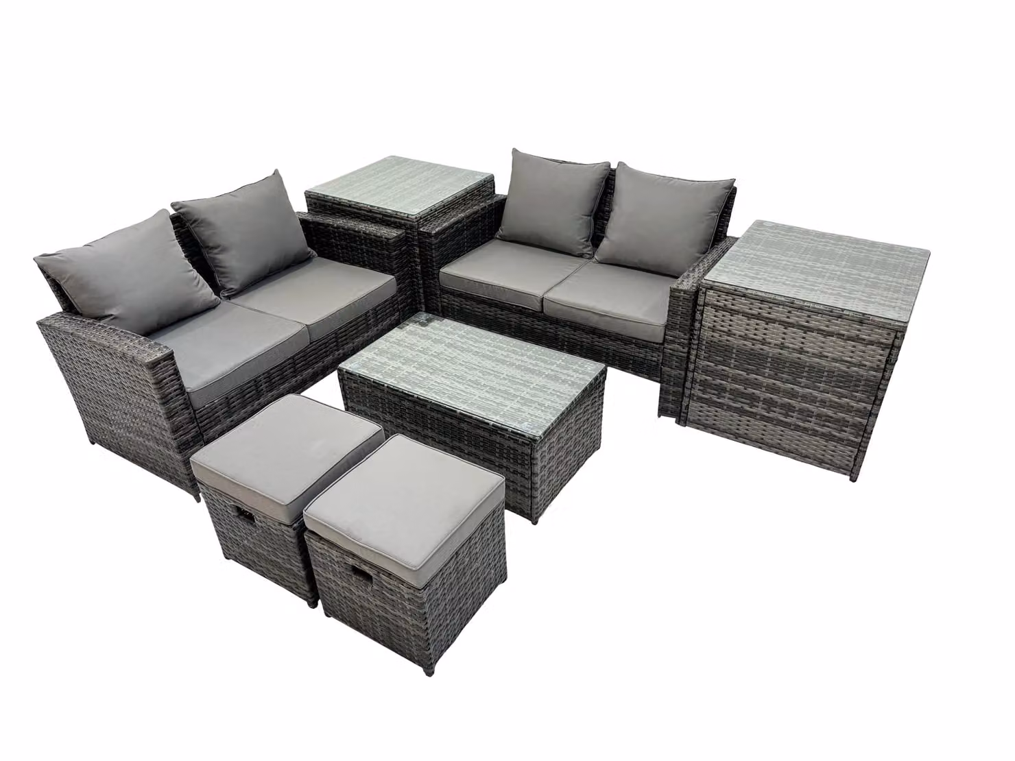 Fimous Lounge Double Seat Sofa, Coffee Table and 2 Small Stools Set in Dark Grey – 2