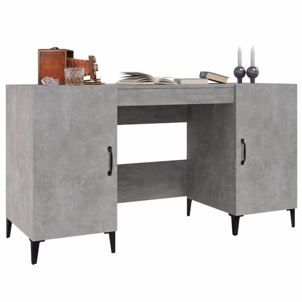 Berkfield Home Computer Desk in Concrete Grey, W/D/H: 140 x 50 x 75 cm – 2