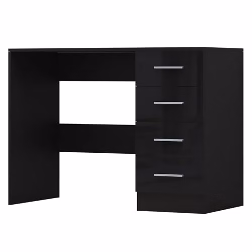 Reflect 4 Drawer High Gloss Desk in Black Gloss and Black Oak, H: 72 cm x W: 99 cm x D: 39.5 cm – 4
