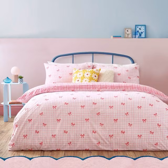 Make It A Home Reversible Pink Checked Gingham Duvet Cover Set, W: 180 cm x L: 200 cm