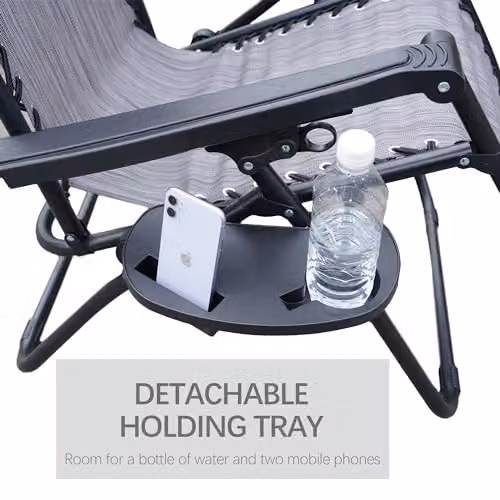 Alivio Set of 2 Grey Zero Gravity Sunloungers with Adjustable Headrest, Cup Holders and Armrests – 6