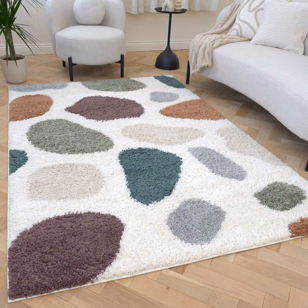 THE RUGS Moodi Pebble Design Shaggy Soft High Pile Living Room Rug, Multicolour, W: 120 cm, L: 170 cm – 7