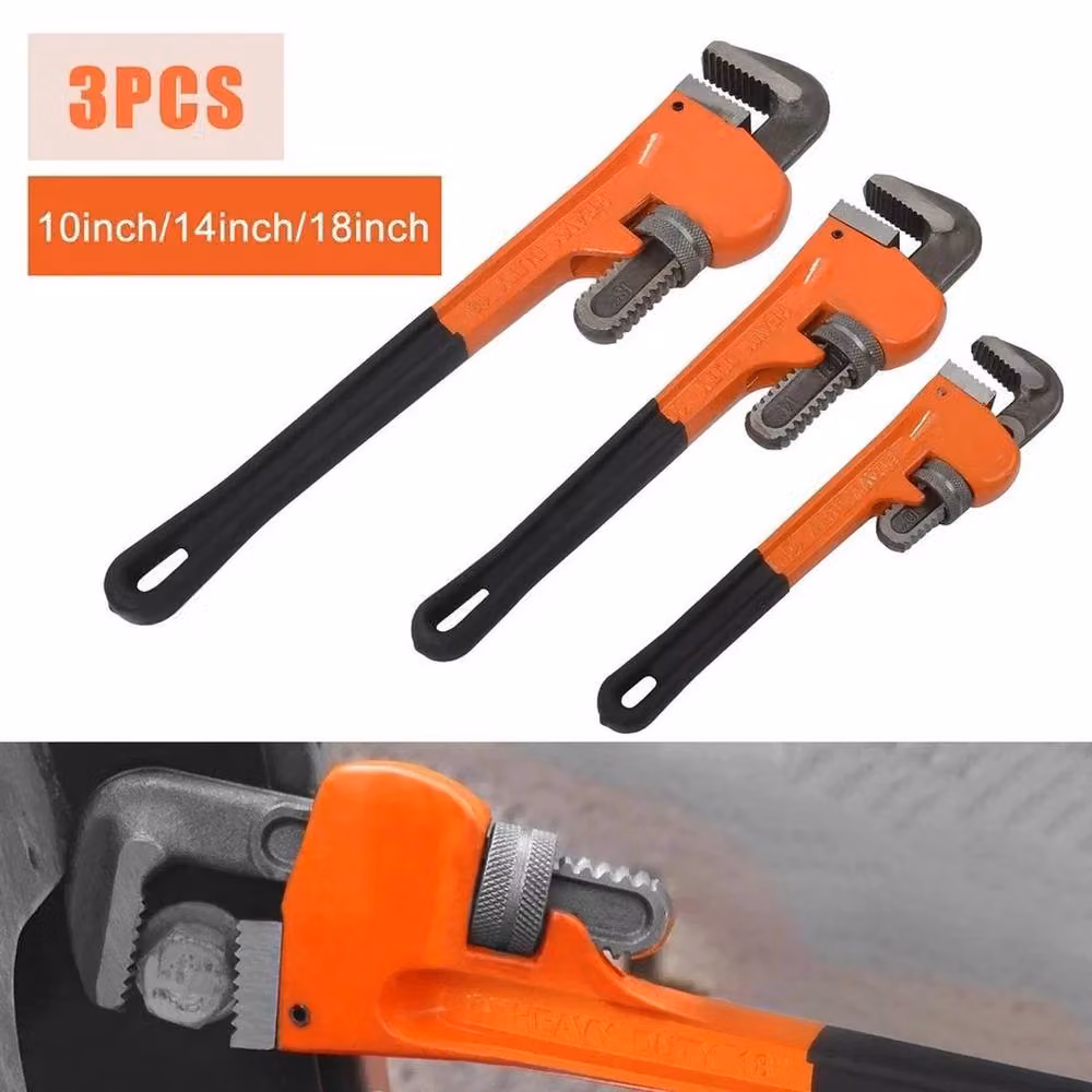 NESTLUNE 3-Piece Heavy Duty Steel Stilson Monkey Pipe Wrench Set in Orange, W/D/H: 100 x 52 x 5.2 cm – 3