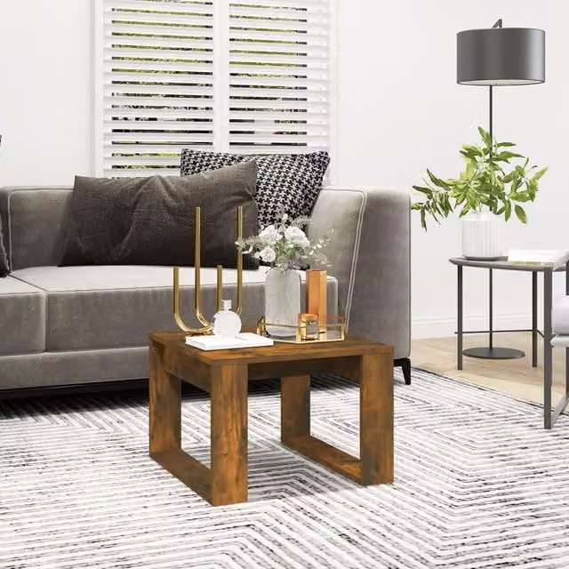 Berkfield Home Smoked Oak Side Table in Brown, W/D/H: 50 x 50 x 35 cm