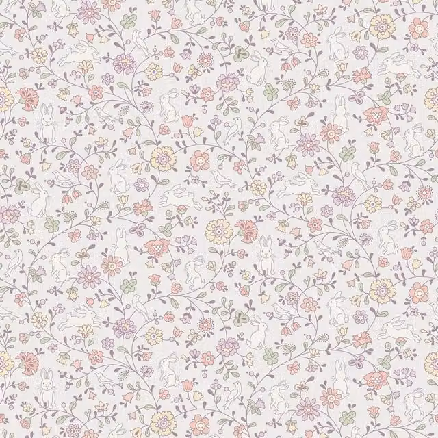 Grandeco Liberty Floral Bunny Trail Nursery Textured Wallpaper in Lilac Multicolour