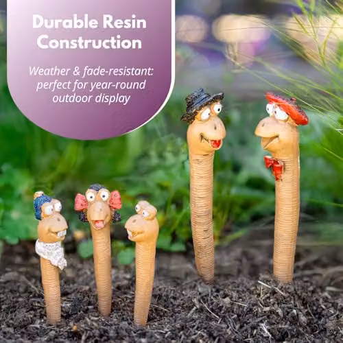 Garden Mile 5-Piece Resin Worm Garden Ornaments in Brown and Multicolour – 5
