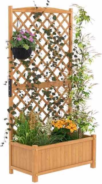 Costway Tall Standing Wooden Raised Garden Bed Planter in Brown – 1