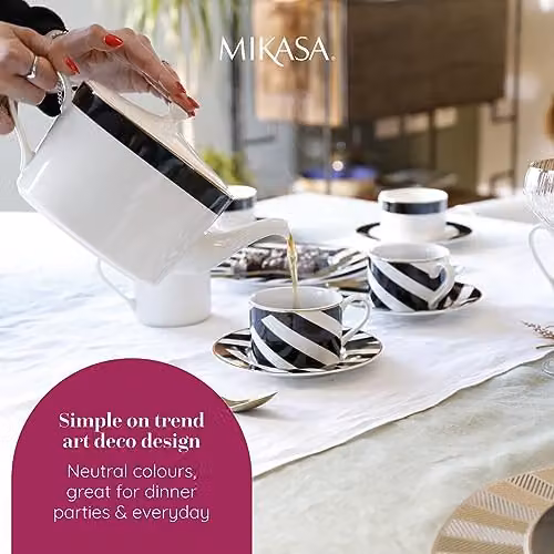 Mikasa Luxe Deco White and Gold Geometric Bone China Infuser Teapot, 1.1 l – 3
