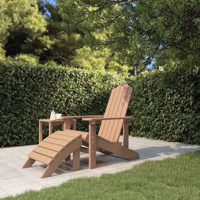 Berkfield Home Garden Adirondack Chair with Footstool in Brown HDPE Composite