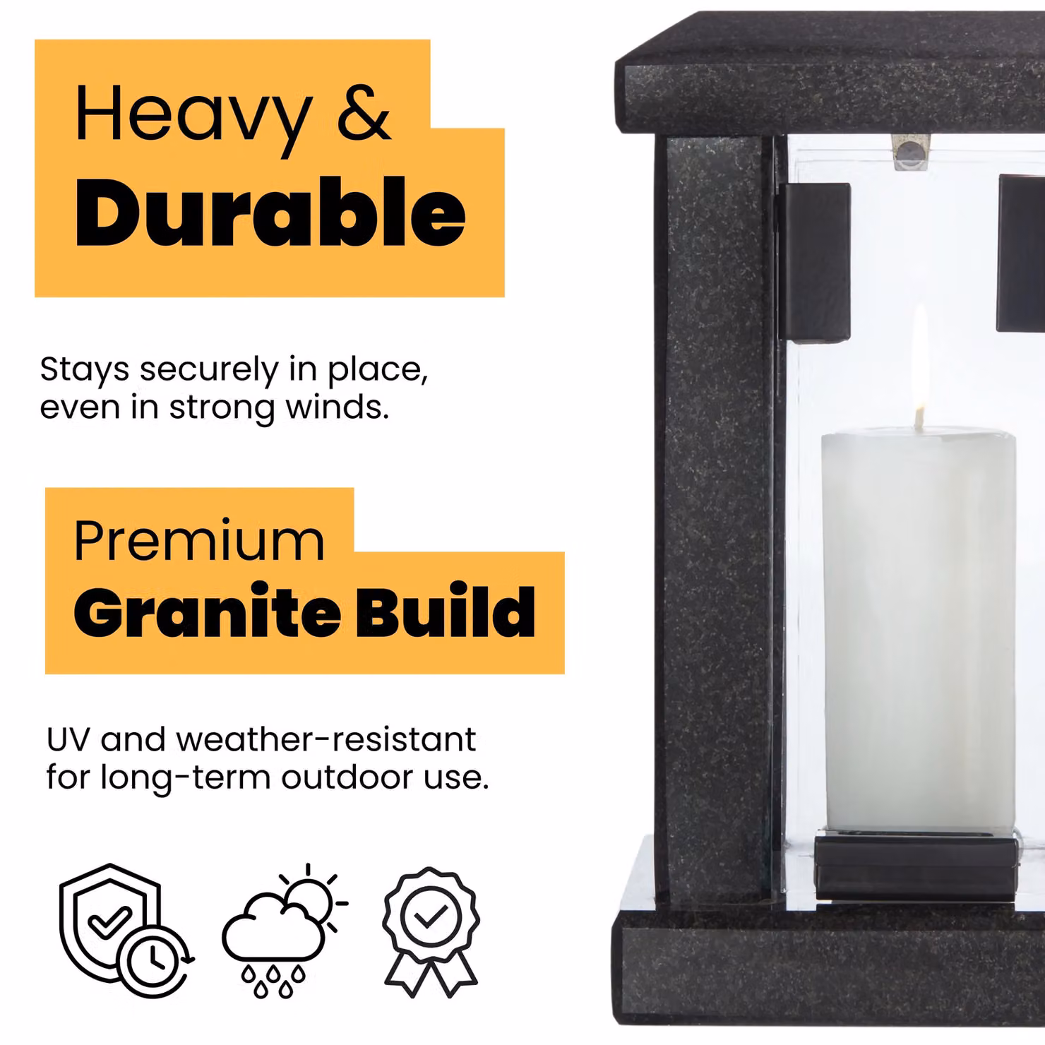 Novecrafto Large Polished Black Granite Memorial Lantern, H 32 cm, W 15 cm, D 15 cm – 2