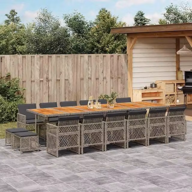 Berkfield Home 17 Piece Grey Poly Rattan Garden Dining Set with Cushions
