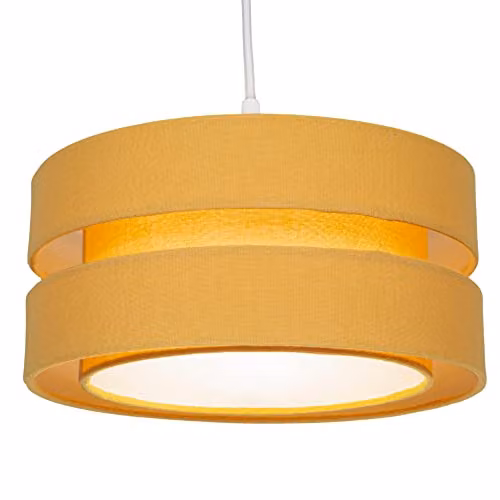 Happy Homewares Modern Yellow Linen Fabric Triple Tier Cylinder Ceiling Pendant Light Shade, Diameter: 26 cm